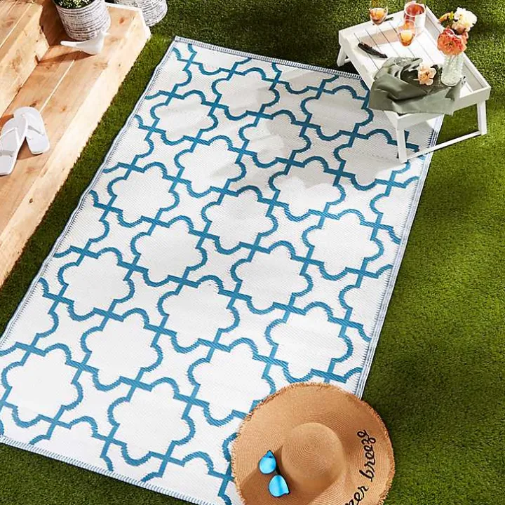 Blue Moroccan Trellis Outdoor Area Rug, 4x6