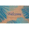 Blue Palm Fronds Welcome Coir Doormat