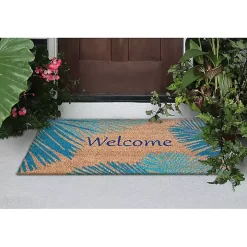 Blue Palm Fronds Welcome Coir Doormat