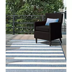 Blue Robin Stripe Outdoor Rug, 8x11