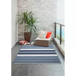 Blue Shades Striped Indoor/Outdoor Area Rug, 5x7