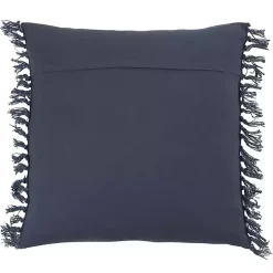 Blue Stitched Line with Fringe Throw Pillow