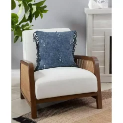 Blue Stitched Line with Fringe Throw Pillow