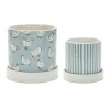Blue Striped and Chicken Decorative Pots, Set of 2