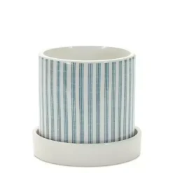 Blue Striped and Chicken Decorative Pots, Set of 2