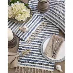 Blue Striped Chindi Cotton Table Runner