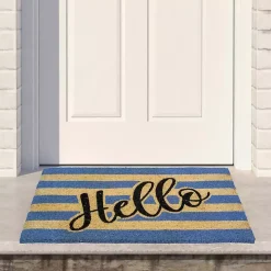 Blue Striped Hello Doormat