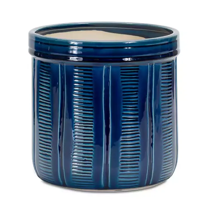 Blue Terracotta Abstract Decorative Pots, Set of 3