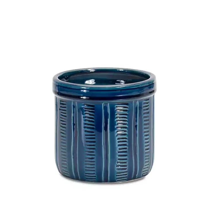 Blue Terracotta Abstract Decorative Pots, Set of 3