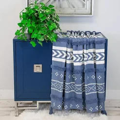 Blue Tribal Tufted Stripe Throw