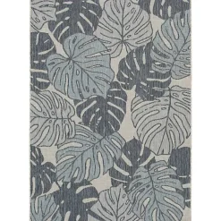 Blue Tropical Leaf Indoor/Outdoor Area Rug, 5x7