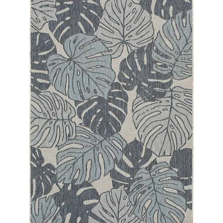 Blue Tropical Leaf Indoor/Outdoor Area Rug, 5x7