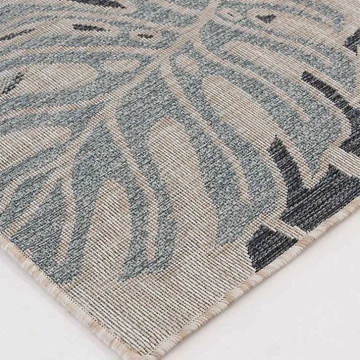 Blue Tropical Leaf Indoor/Outdoor Area Rug, 5x7