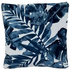 Blue Tropical Leaves Outdoor Throw Pillow