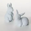 Blue Velveteen Ceramic Bunnies, Set of 2