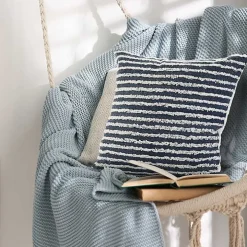 Blue Wispy Ways Tufted Stripes Cotton Pillow