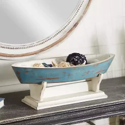 Blue Wood Boat Sculpture