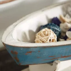 Blue Wood Boat Sculpture