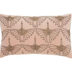 Blush Beaded Floral Motif Lumbar Pillow