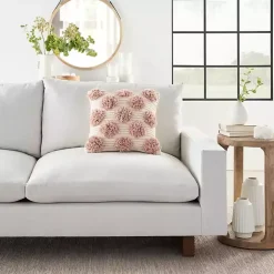 Blush Tufted Pom Poms Throw Pillow