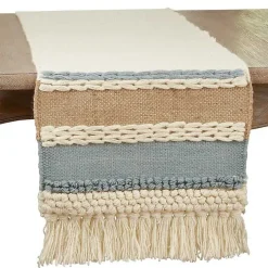 Boho Blue and Cream Woven Wool Table Runner