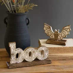Boo and Bat Wooden Figurines, Set of 2