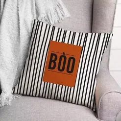 Boo Black and White Stripes Throw Pillow