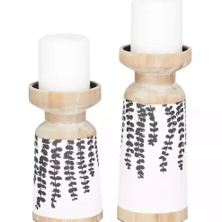 Botanical Wood Pillar Candle Holders, Set of 2