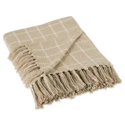 Brandy Tan Plaid Fringed Throw