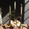 Brass Antique Trumpet Candle Holders, Set of 3