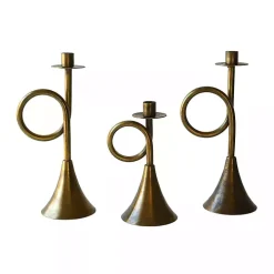 Brass Antique Trumpet Candle Holders, Set of 3