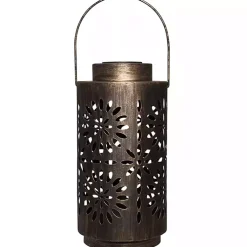 Brass Metal Flower Cutout Solar Lantern