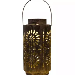 Brass Metal Flower Cutout Solar Lantern