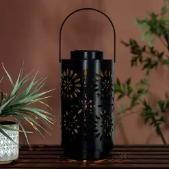 Brass Metal Flower Cutout Solar Lantern