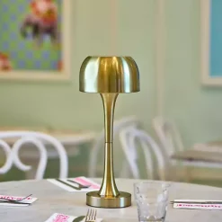Brass Tapered Dome Frosted Light Cordless Lamp