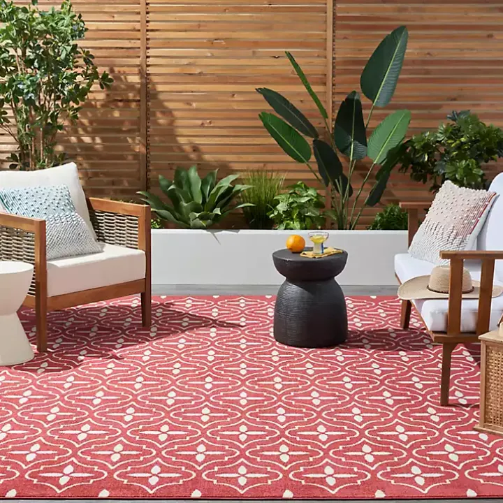 Brick & Ivory Quatrefoil Indoor/Outdoor Rug, 5x7