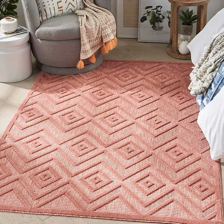 Bright Coral Diamond Outdoor Area Rug, 6x9