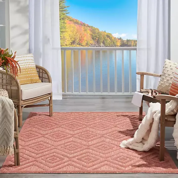 Bright Coral Diamond Outdoor Area Rug, 6x9