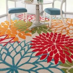 Bright Red Floral Burst Outdoor Area Rug, 6x9