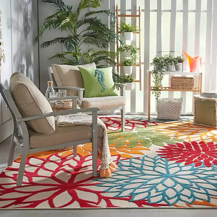 Bright Red Floral Burst Outdoor Area Rug, 6x9