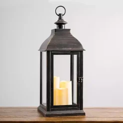 Bronze Plastic Lantern with LED Pillar Candles