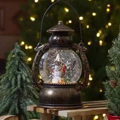 Bronze Snowman and Trees Snow Globe