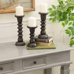 Bronze Wood Column Candle Holders, Set of 3