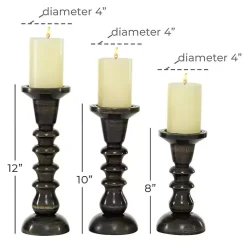 Bronze Wood Column Candle Holders, Set of 3