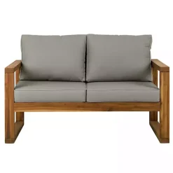 Brown Acacia Outdoor Loveseat with Cushions