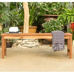 Brown Acacia Wood Outdoor Bench