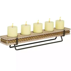 Brown Beaded Wood and Metal Base Candle Holder
