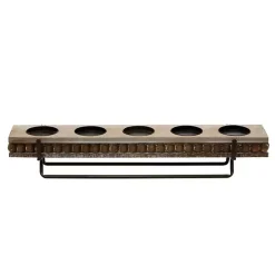 Brown Beaded Wood and Metal Base Candle Holder