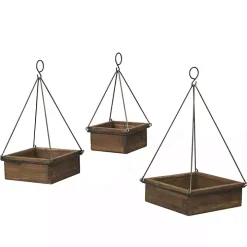 Brown Fir Wood Hanging Planter Boxes, Set of 3