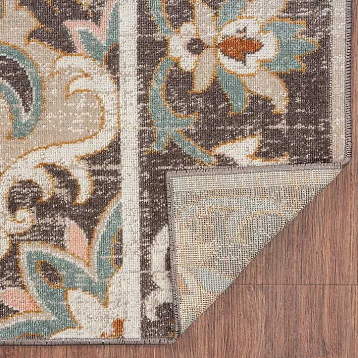 Brown Floral Medallion Outdoor Area Rug, 7x9